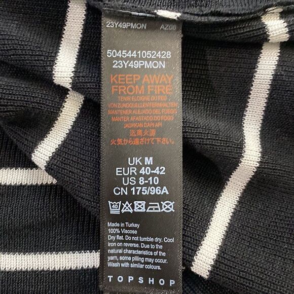 Topshop Front Knot Long Sleeve Crew Neck Black and White Stripes Sweater Top - Picture 10 of 11